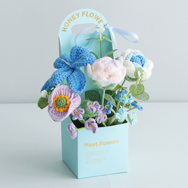 Meet.flowers 手工毛線花束, 藍色系, 1個