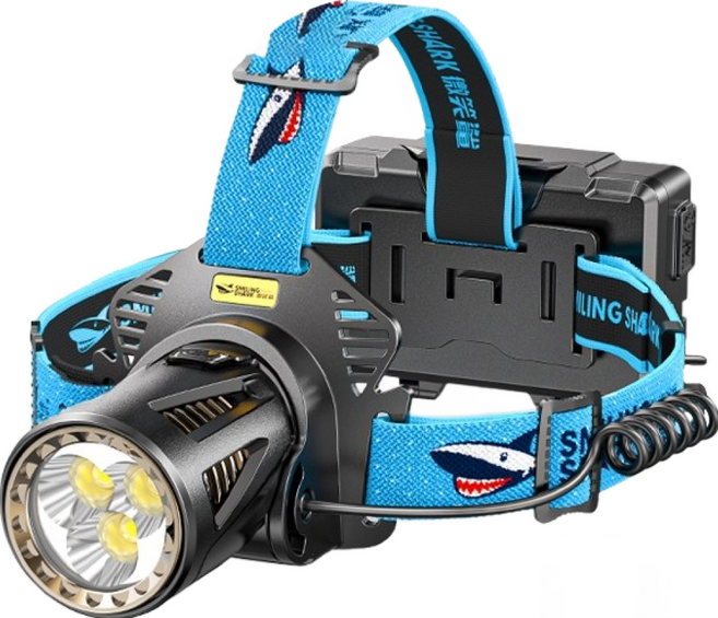 微笑鯊 TD-2003 三燈強光感應頭燈 LED 露營釣魚照明 生活防水 TYPE-C快充, 1個, 6電 微笑鯊正品 TD-2003頭燈, 黑色