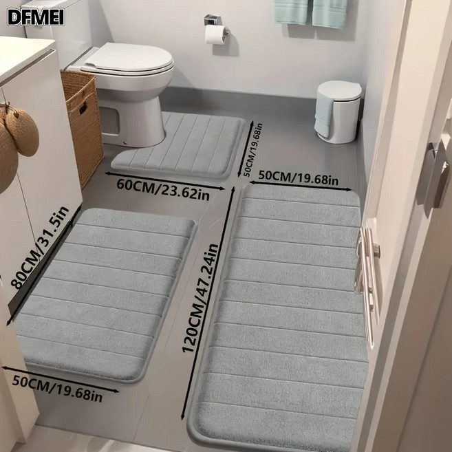 DFMEI TEMU浴室地墊馬桶墊三件套吸水防滑腳墊珊瑚絨地墊, 1個, 淺灰色