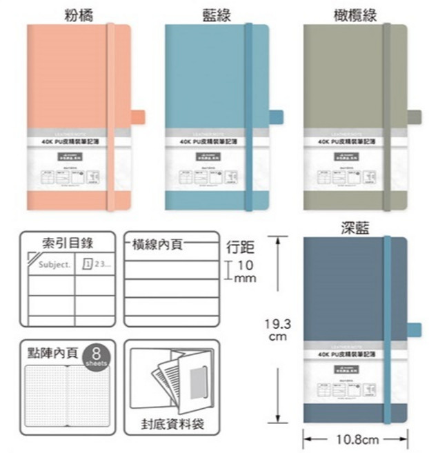PU皮革質感40K筆記簿, 深藍, 1個
