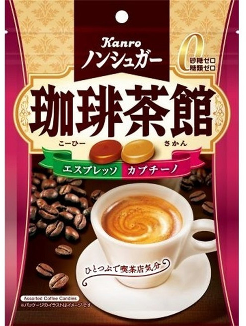 Kanro 珈琲茶館 咖啡糖 零砂糖 零糖質 濃縮咖啡 卡布奇諾, 72g, 1個