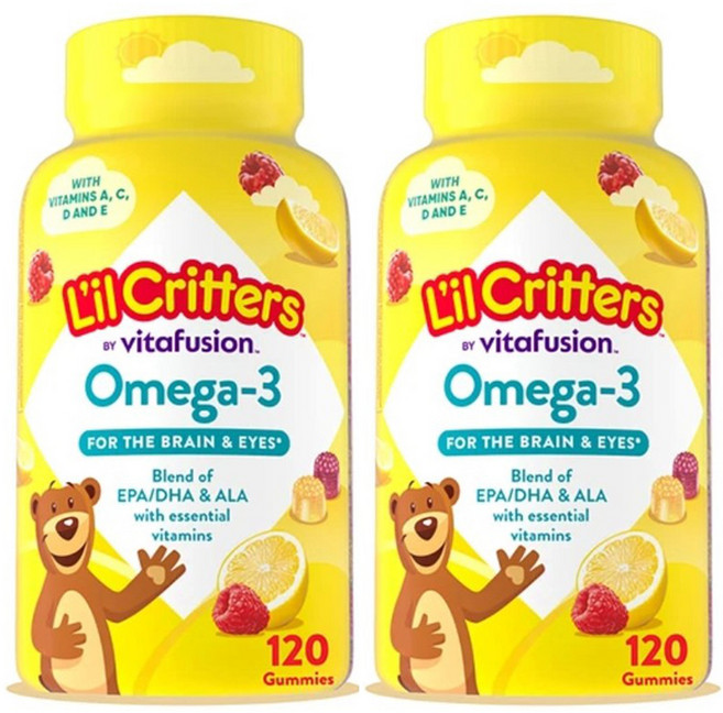 孩童Omega-3 DHA軟糖 覆盆子&檸檬風味, 120顆, 2罐