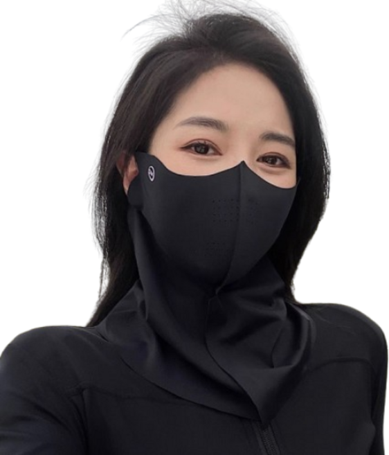 冰絲防曬面罩 UPF50抗UV 立體遮陽 涼感透氣 可調節耳帶, 1個, 冰絲面罩, 黑色