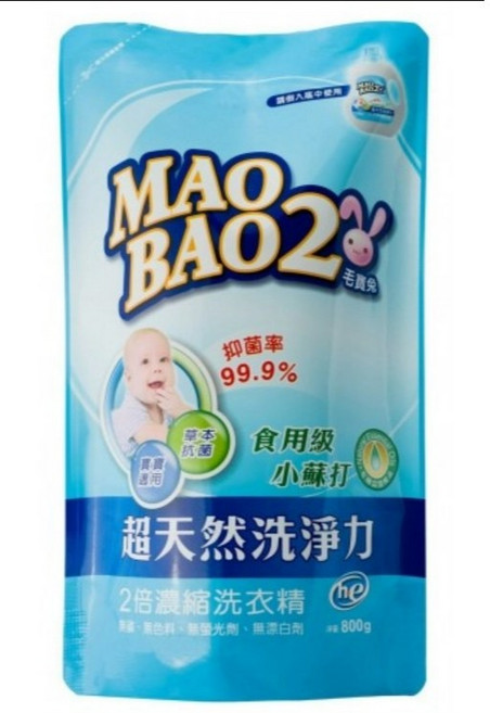 毛寶兔 2倍濃縮小蘇打洗衣精 食用級補充包 800g, 1個
