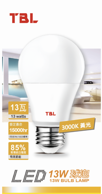 TBL LED 燈泡 13W, 4個, 黃光 3000K