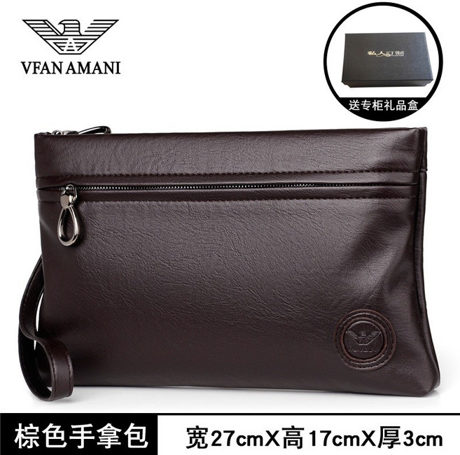 VFAN AMANI 男士手包 真皮手拿包 時尚商務夾包, 深咖