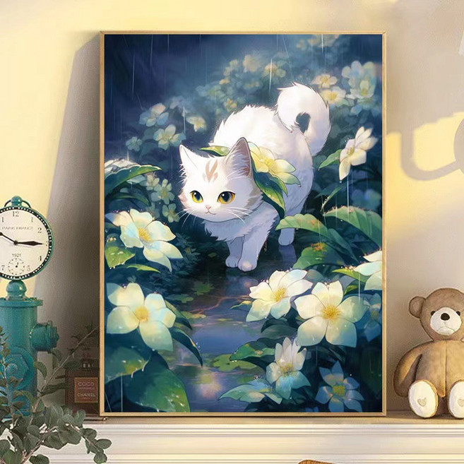 鬱金香數字油畫 DIY 填色手工畫 30*40CM, MM04小貓咪 50*60CM帶內框畫筆顏料, 1個