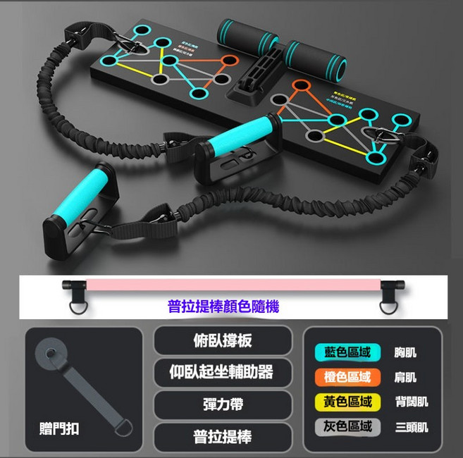 【加強款】三合一多功能健身板 俯臥撐訓練輔助器 拉力繩 普拉提棒 家用健身器材, 1個, 【尊享款】四合一俯臥撐板