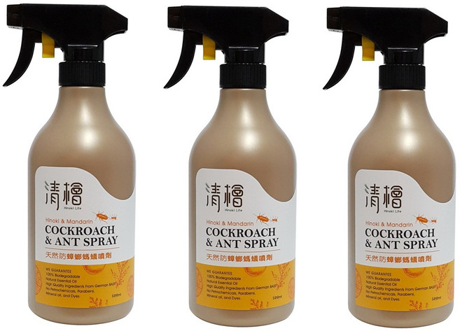 清檜 天然防蟑螂螞蟻噴劑 500ml*3瓶/組, 1個, 3個裝
