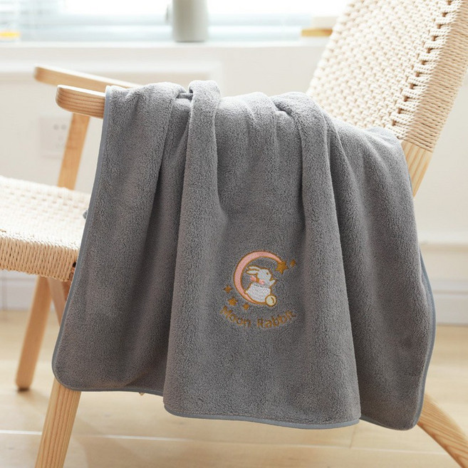 Moon Rabbit 月兔刺繡柔軟親膚吸水速乾面巾, 煙灰色70*140cm, 1個