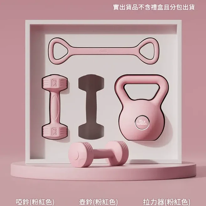 特澤瓦 壺鈴啞鈴拉力器健身套裝, 粉色裝 粉色壺鈴15磅 約6.8KG 粉色啞鈴2kg一對 粉色拉力器, 1個