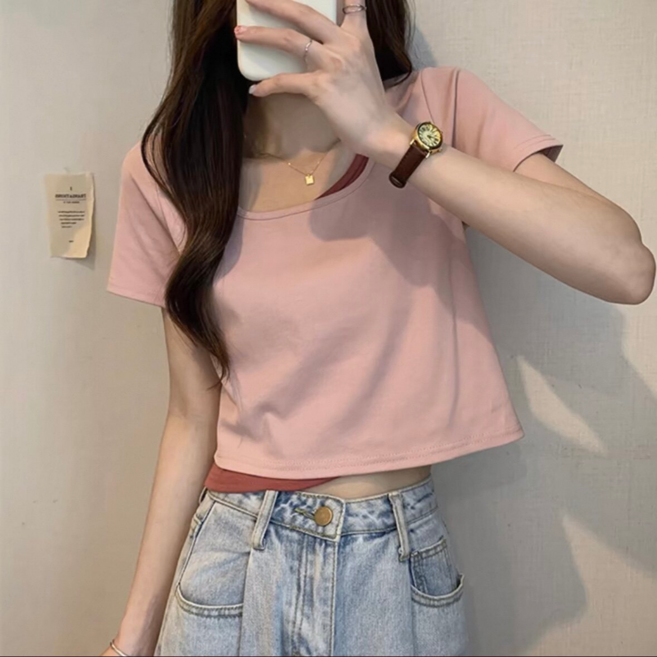 EINSICHT 假兩件短版上衣