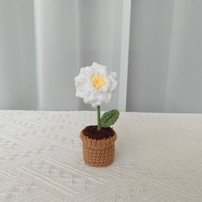 揚亮有限公司成品小盆栽鉤織仿真花花朵裝飾創意禮物擺件可愛小擺件, 1件, 標準:A梔子花盆栽