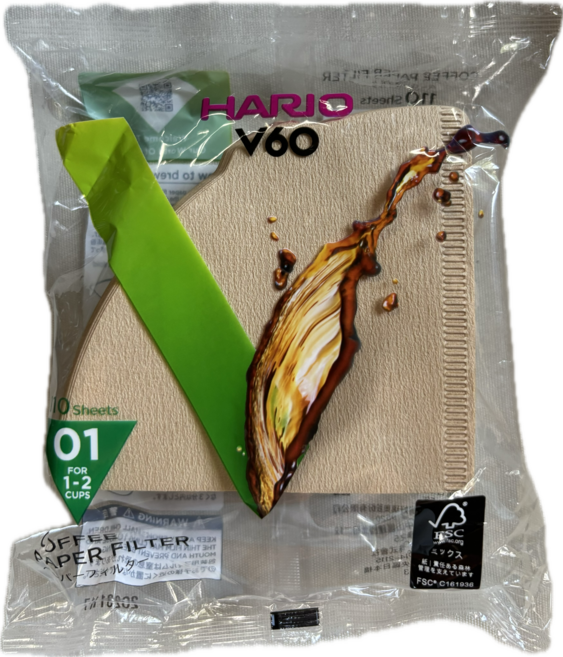 HARIO 01 濾紙 1-2人用 V60 原色無漂白 手沖咖啡濾紙, 110個, 1套