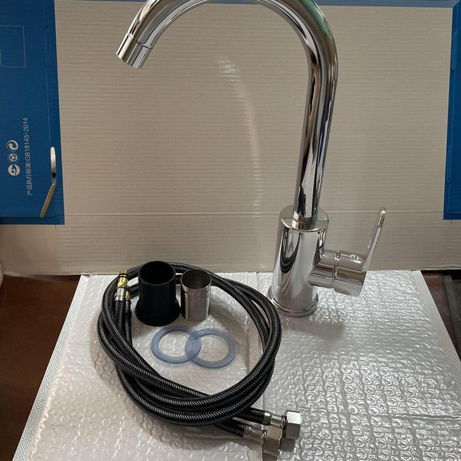good 4不鏽鋼廚房菜盆水龍頭冷熱單冷不鏽鋼水槽水池立式大彎水龍頭, 1個, 圓三通菜盆 冷熱大彎龍頭+80進水管, 所有產品均爲實拍圖