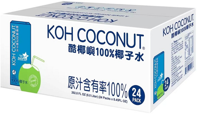 KOH COCONUT 純椰子水 泰國原裝進口, 24個, 250ml