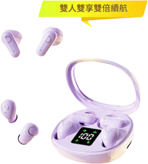 新款藍牙降噪無線入耳式耳機 雙倍續航, 紫色 頂配版, 如圖