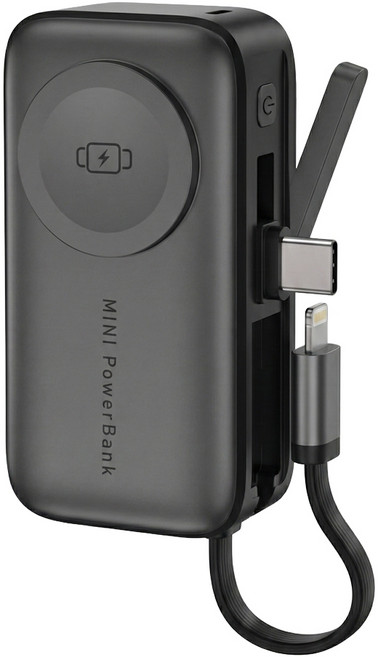 VOORCA 4合1 迷你行動電源 3N1-5K 5000mAh Type-C PD22.5W, 黑色