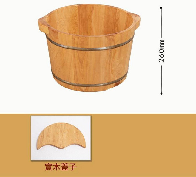 香柏木泡腳盆家用小號足浴桶 加厚實木設計, 26cm高雙耳 蓋子, 1個