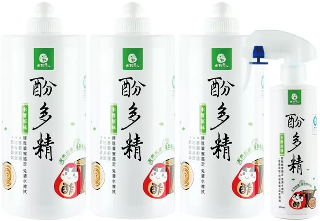 Dawoko 木酢達人 酚多精除臭抗菌液 木酢原味 1公升 X 3入 + 噴霧瓶 200毫升 套組, 1套