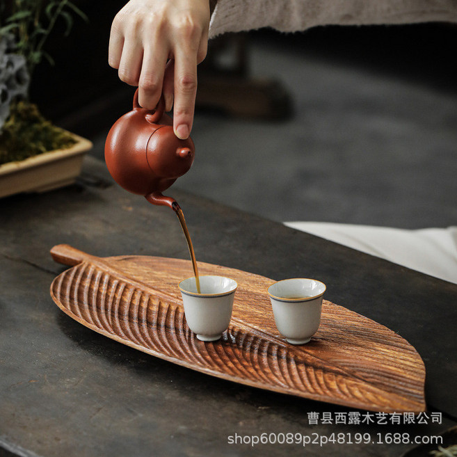 實木葉子茶點盤 點心盤 家用木質茶臺, 1個