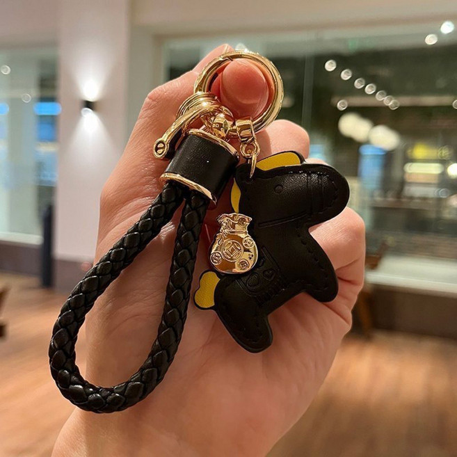 可愛小馬造型編織掛繩鑰匙圈, 守財貴人黑, 1個