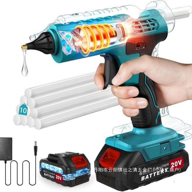 鋰電池充電式無線熱熔膠槍 家用手工DIY大功率銅頭, 1個, 一電+10膠棒-歐規