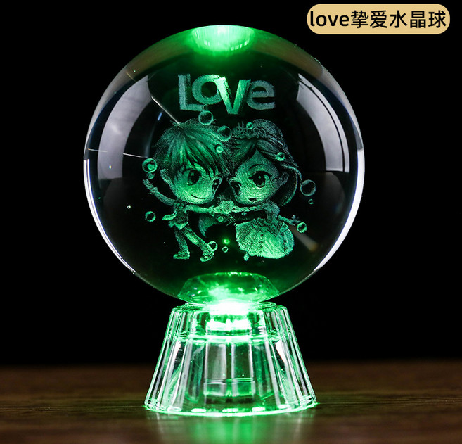 達姿 水晶球擺件 十二生肖/星座內雕水晶玻璃工藝品, love摯愛