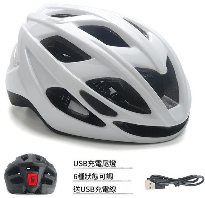 AQWA 男女山地車安全盔, 亮白色頭盔 帶充電尾燈, 1個