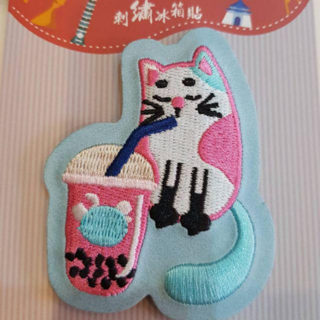 佳樺 台灣文創 刺繡冰箱貼, (18)貓喝珍奶, 貓喝珍奶
