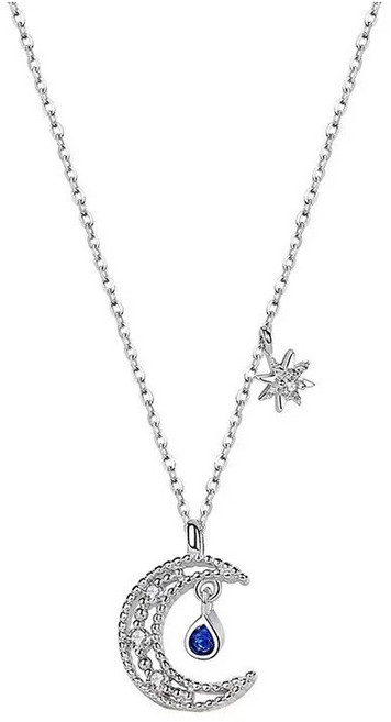 925純銀 寶藍月亮星星 鎖骨項鍊 防抗過敏 不退色