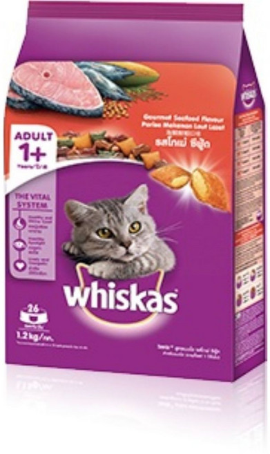 偉嘉Whiskas 貓飼料 高適口性 貓主食 貓乾糧, 蝦, 1.2kg, 1包
