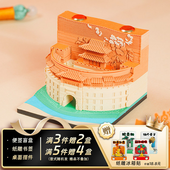 海棠閣 3d立體紙雕便簽 京韻藝術品擺件, 麗景門【便簽】, 1個, 麗景門