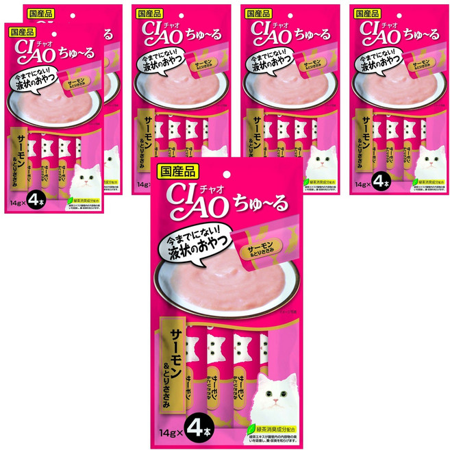 INABA CIAO 啾嚕 肉泥, 鮭魚 + 雞肉, 56g, 6袋