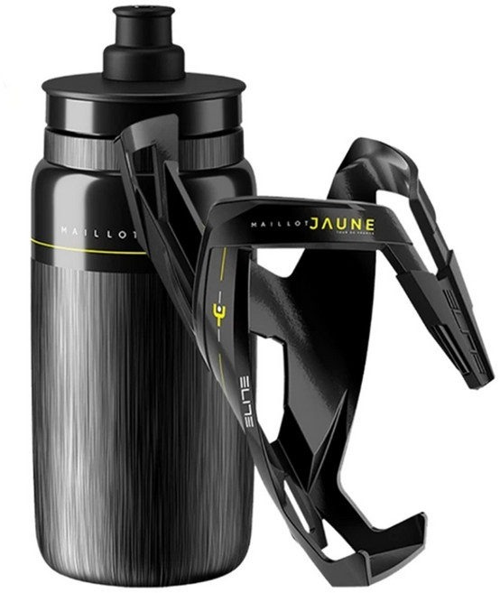 ELITE Maillot Jaune 環法自行車賽 FLY水壺 + RACE PLUS水壺架, 領騎限量款 黑色, 1組