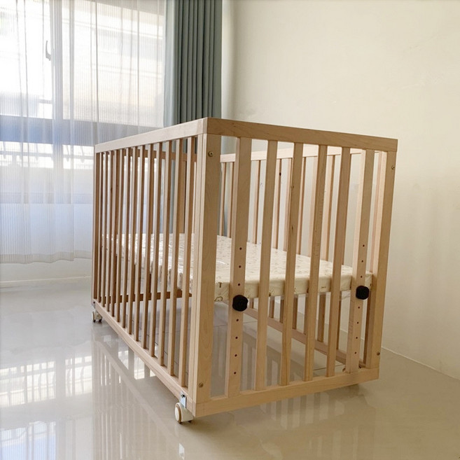 多功能嬰兒床/遊戲床/搖床 (可拼接床邊/不含蚊帳), 櫸木六合一大床送床墊(120*60)