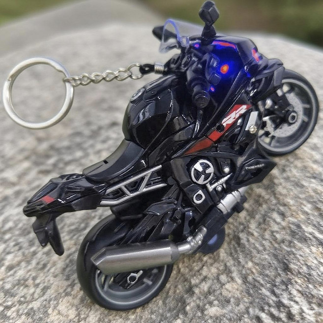 聲光模擬摩托車鑰匙扣, 8黑色鑰匙扣聲光版簡裝OPP袋包裝, 1個