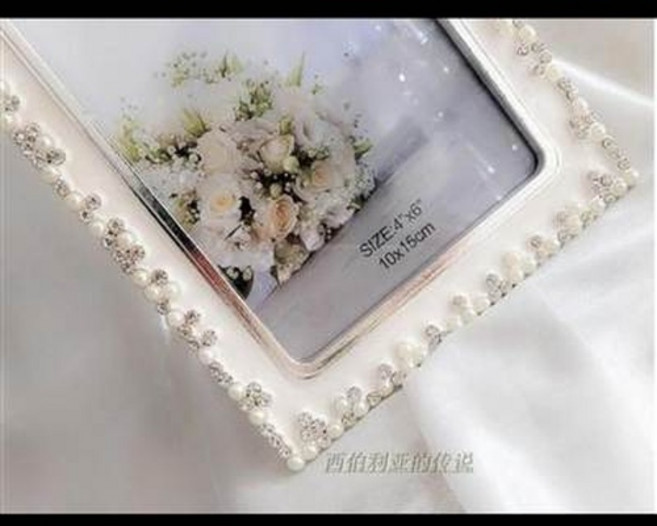珍珠水鑽裝飾相框 4x6吋, 1件, 意水鑽金屬相框結婚禮物家居樣板房婚慶做舊相框擺臺