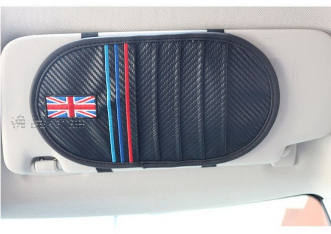 【逸品汽車百貨】車用 高檔 碳纖維英國旗 米字旗 遮陽板CD袋 可放5片CD 置物袋 卡夢, 1個, 單入裝, 如圖