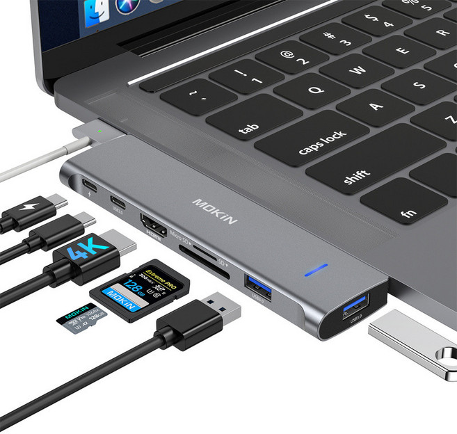 MOKiN Thunderbolt 3 4K HDMI 100W PD 快充, 1個, 7in2 USB-C HUB多功能轉接器, 銀灰