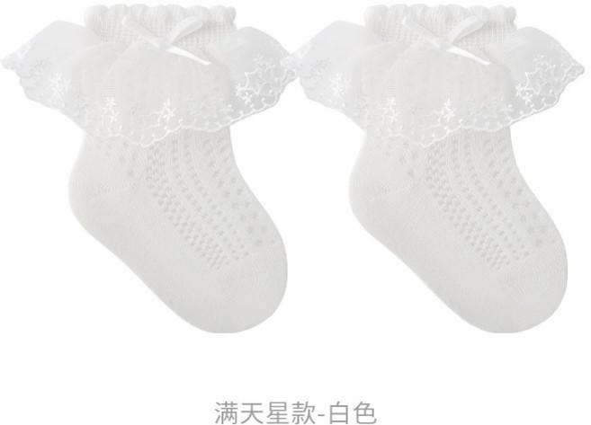 Baby Studio 兒童襪子 薄款網眼 蝴蝶結 公主蕾絲 中筒襪
