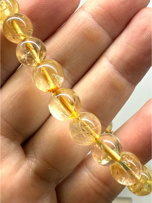 天然透體帶彩虹光黃水晶9.2mm手串, 1個