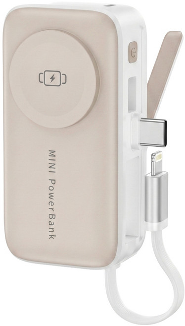 VOORCA 4合1 迷你行動電源 3N1-5K 5000mAh Type-C PD22.5W, 香檳金色