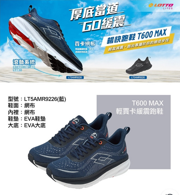 LOTTO T600 MAX 輕寬楦 緩震跑鞋 LT5AMR9226