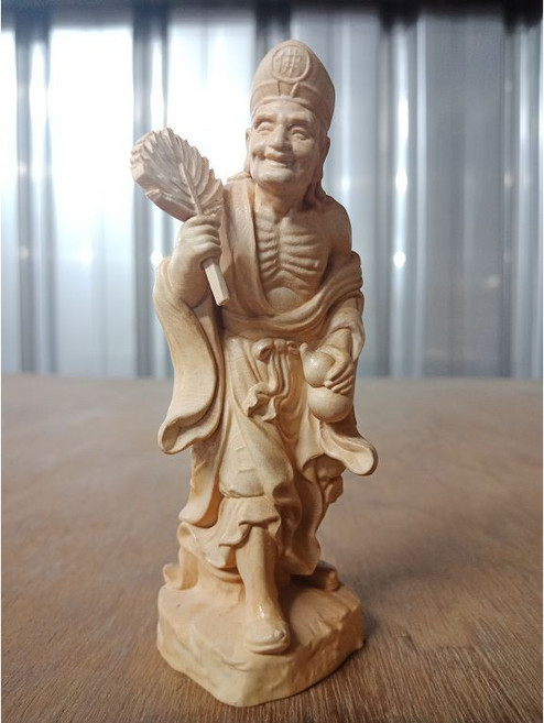 泓展工藝 濟公禪師 站身黃楊木神像 3寸6 木雕藝品