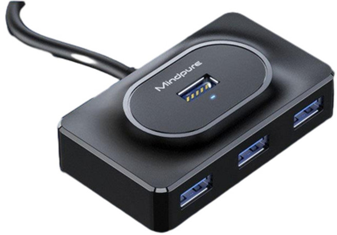 Mindpure 4口USB3.0集線器 支援300MB/s高速傳輸, 0.5米 4口USB3.0方形集線器 US014 黑色, 1個