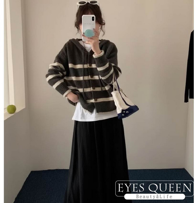 EYES QUEEN 條紋連帽針織外套