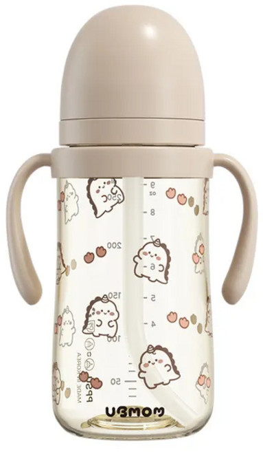 UBMOM PPSU吸管杯 恐龍限定款, 奶茶色, 1個, 280ml