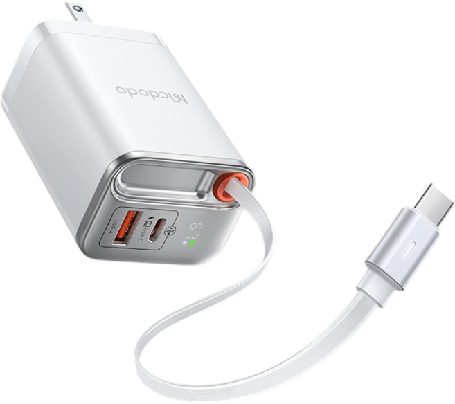 Mcdodo 67W GaN 數位顯示伸縮線充電器, 白色, 1個
