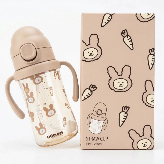 UBMOM PPSU防逆流吸管杯 200/280ML, 兔子, 1個, 280ml